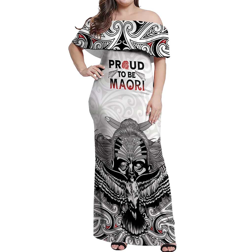 Aotearoa Personalized Off Shoulder Maxi Dress Proud To Be Maori LT7 Women White - Polynesian Pride