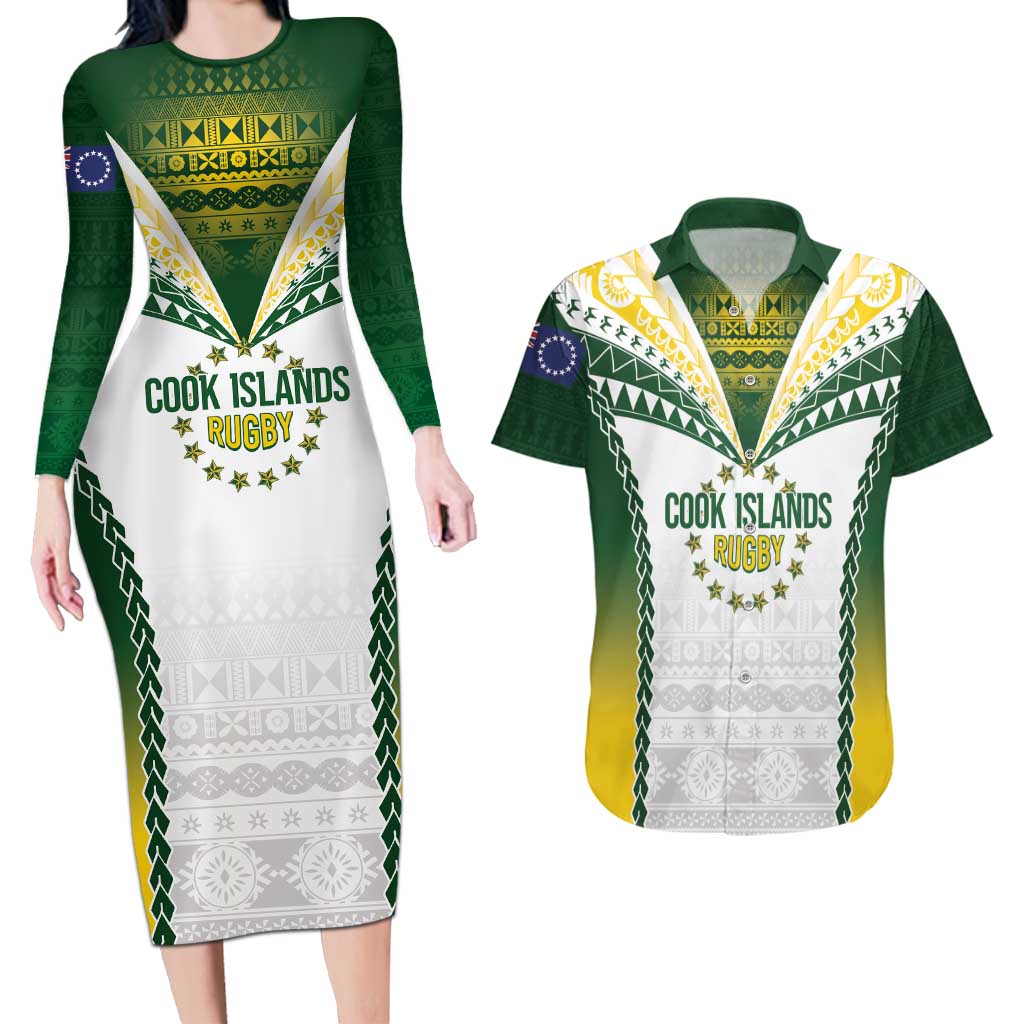 Cook Islands Rugby Custom Couples Matching Long Sleeve Bodycon Dress and Hawaiian Shirt Kuki's Aitu Champions LT7 Colorful - Polynesian Pride
