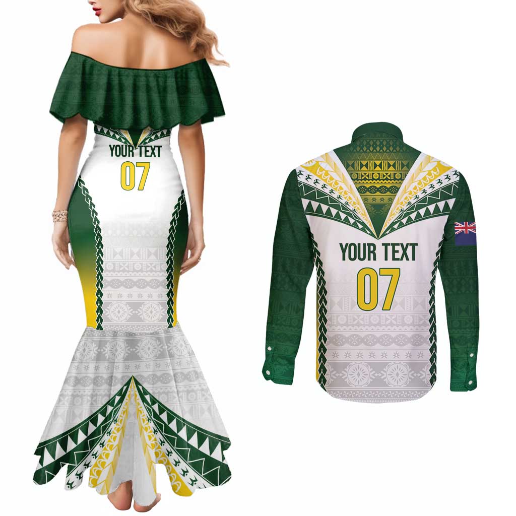 Cook Islands Rugby Custom Couples Matching Mermaid Dress and Long Sleeve Button Shirt Kuki's Aitu Champions LT7 - Polynesian Pride