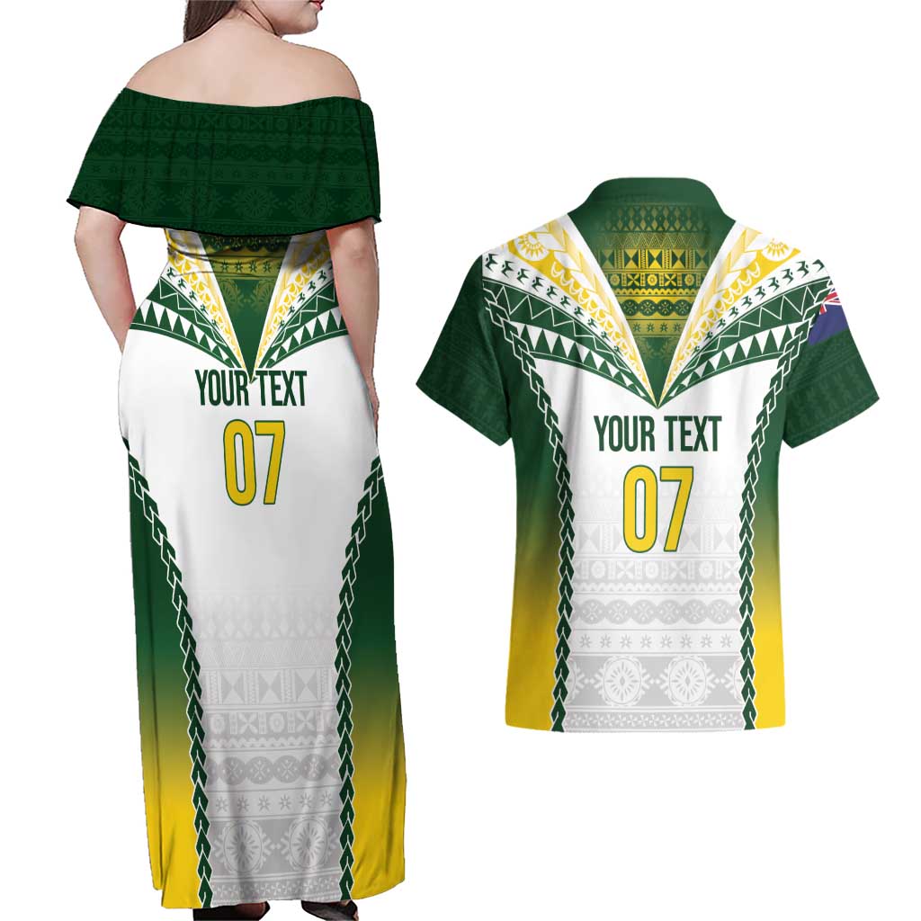 Cook Islands Rugby Custom Couples Matching Off Shoulder Maxi Dress and Hawaiian Shirt Kuki's Aitu Champions LT7 - Polynesian Pride