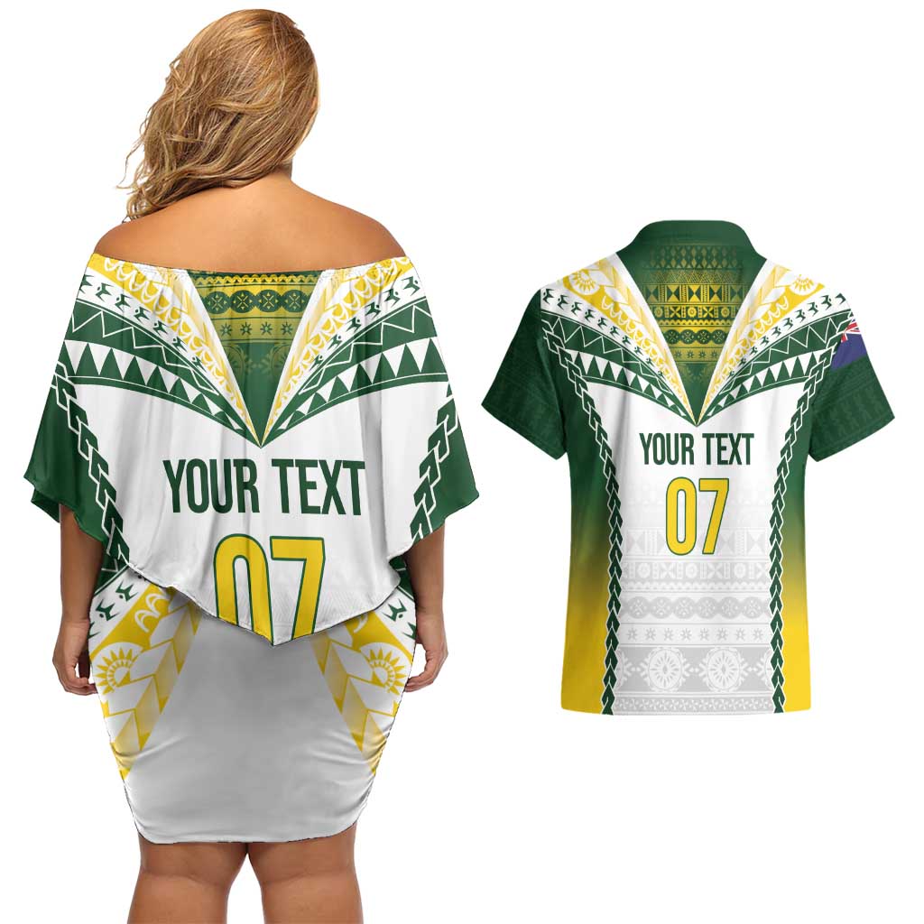 Cook Islands Rugby Custom Couples Matching Off Shoulder Short Dress and Hawaiian Shirt Kuki's Aitu Champions LT7 - Polynesian Pride