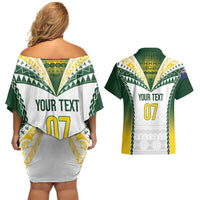 Cook Islands Rugby Custom Couples Matching Off Shoulder Short Dress and Hawaiian Shirt Kuki's Aitu Champions LT7 - Polynesian Pride