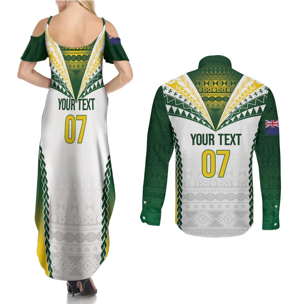 Cook Islands Rugby Custom Couples Matching Summer Maxi Dress and Long Sleeve Button Shirt Kuki's Aitu Champions - Polynesian Pride