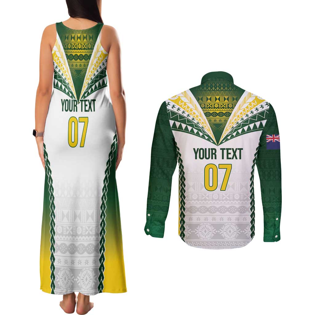 Cook Islands Rugby Custom Couples Matching Tank Maxi Dress and Long Sleeve Button Shirt Kuki's Aitu Champions LT7 - Polynesian Pride