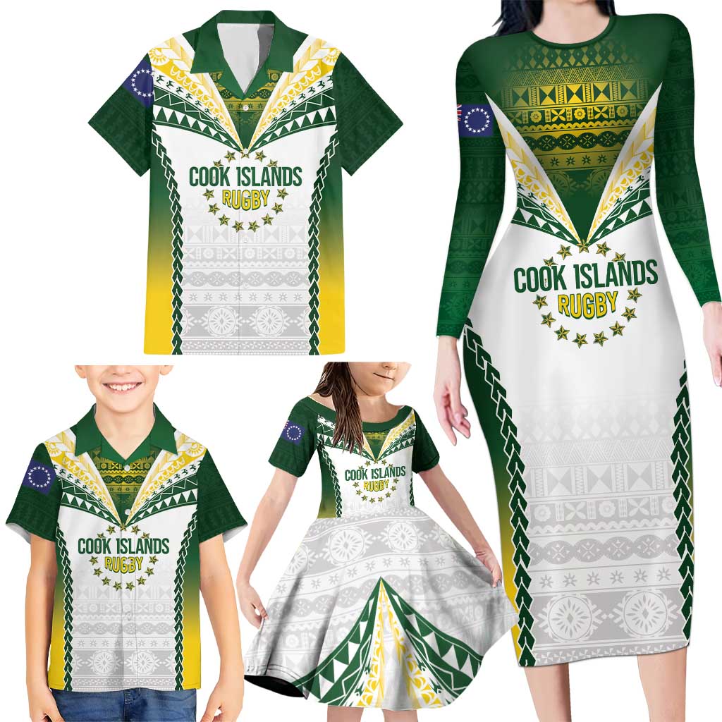 Cook Islands Rugby Custom Family Matching Long Sleeve Bodycon Dress and Hawaiian Shirt Kuki's Aitu Champions - Polynesian Pride