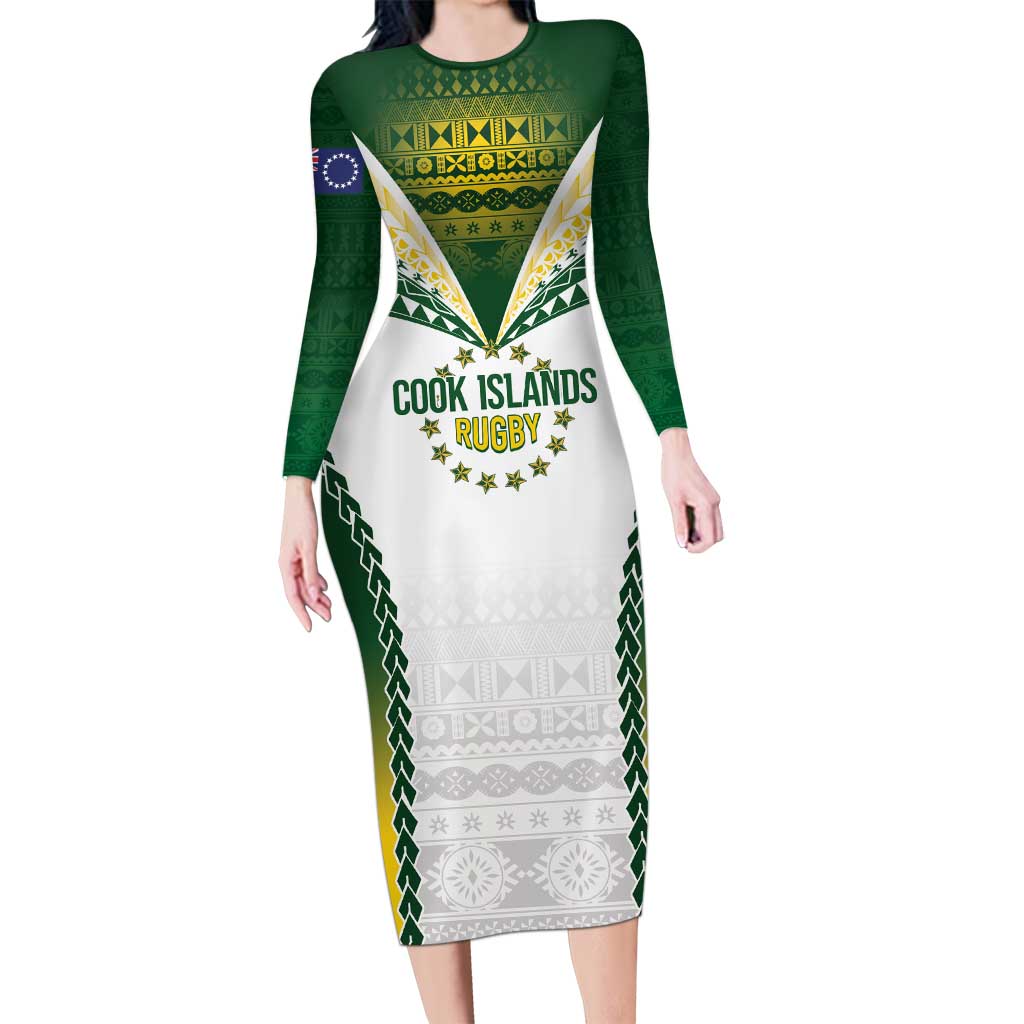 Cook Islands Rugby Custom Family Matching Long Sleeve Bodycon Dress and Hawaiian Shirt Kuki's Aitu Champions LT7 Mom's Dress Colorful - Polynesian Pride
