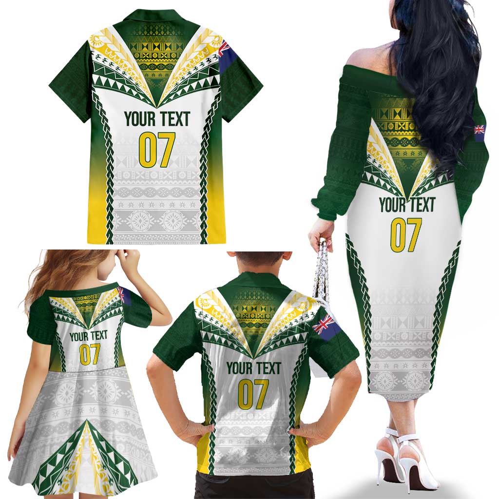 Cook Islands Rugby Custom Family Matching Off The Shoulder Long Sleeve Dress and Hawaiian Shirt Kuki's Aitu Champions LT7 - Polynesian Pride