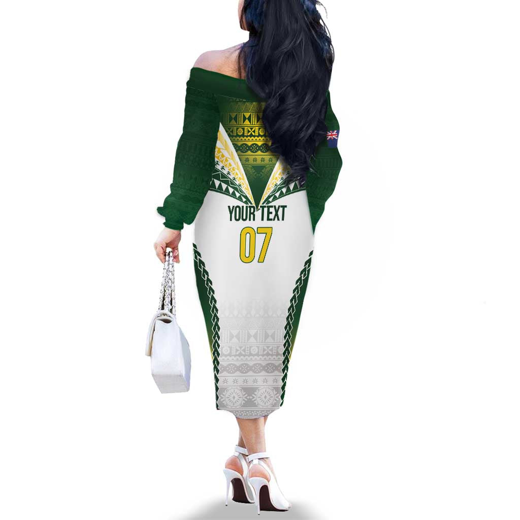 Cook Islands Rugby Custom Family Matching Off The Shoulder Long Sleeve Dress and Hawaiian Shirt Kuki's Aitu Champions LT7 - Polynesian Pride