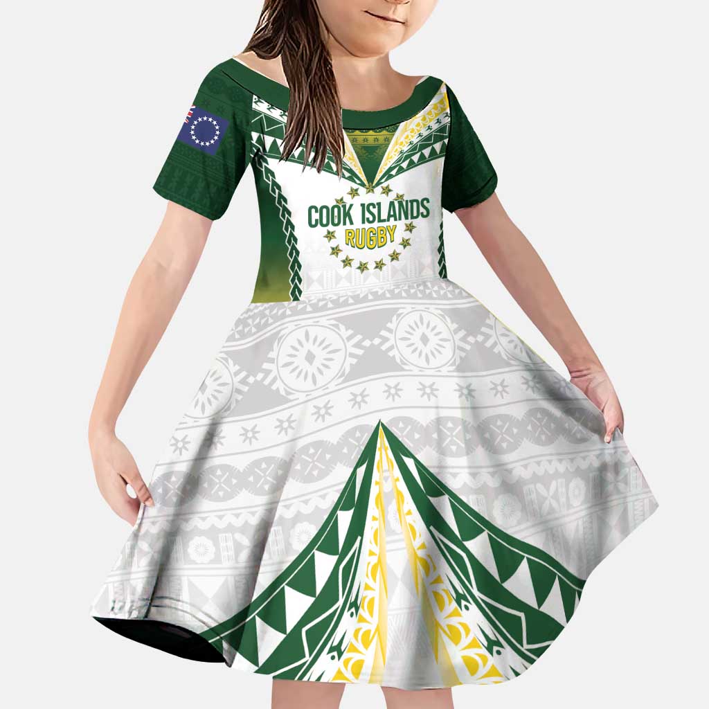 Cook Islands Rugby Custom Family Matching Off Shoulder Short Dress and Hawaiian Shirt Kuki's Aitu Champions LT7 Daughter's Dress Colorful - Polynesian Pride