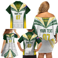Cook Islands Rugby Custom Family Matching Off Shoulder Short Dress and Hawaiian Shirt Kuki's Aitu Champions LT7 - Polynesian Pride
