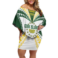 Cook Islands Rugby Custom Family Matching Off Shoulder Short Dress and Hawaiian Shirt Kuki's Aitu Champions LT7 Mom's Dress Colorful - Polynesian Pride