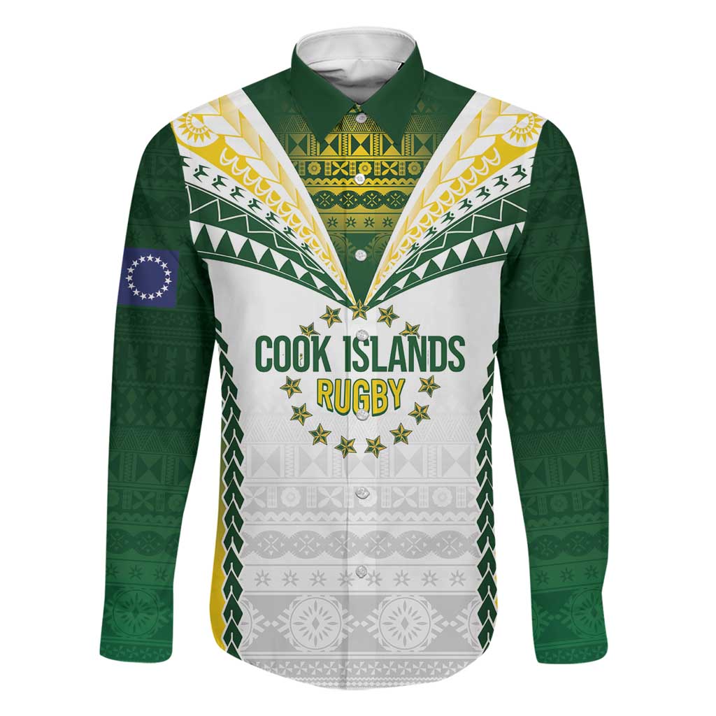 Cook Islands Rugby Custom Family Matching Puletasi and Hawaiian Shirt Kuki's Aitu Champions LT7 Dad's Shirt - Long Sleeve Colorful - Polynesian Pride