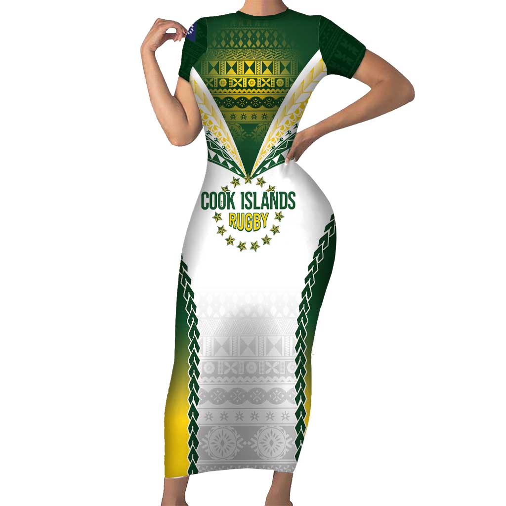 Cook Islands Rugby Custom Family Matching Short Sleeve Bodycon Dress and Hawaiian Shirt Kuki's Aitu Champions LT7 Mom's Dress Colorful - Polynesian Pride