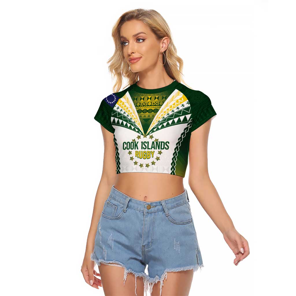 Cook Islands Rugby Custom Raglan Cropped T Shirt Kuki's Aitu Champions LT7 Female Colorful - Polynesian Pride