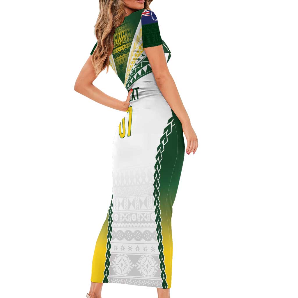 Cook Islands Rugby Custom Short Sleeve Bodycon Dress Kuki's Aitu Champions - Polynesian Pride