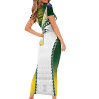 Cook Islands Rugby Custom Short Sleeve Bodycon Dress Kuki's Aitu Champions - Polynesian Pride