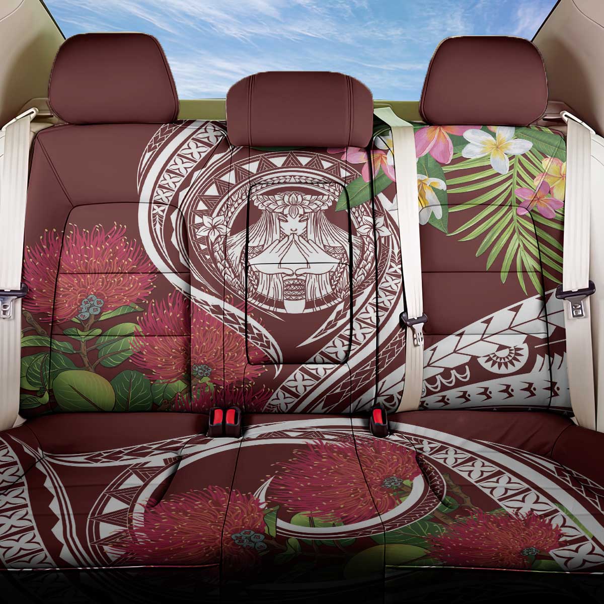 Aloha Hawaii Big Island Back Car Seat Cover Ohia Lehua Wahine LT7 One Size Red - Polynesian Pride