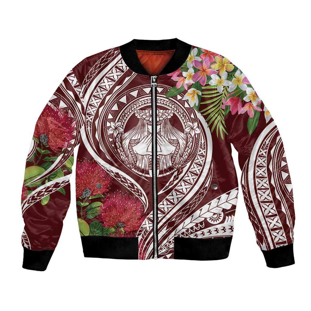 Aloha Hawaii Big Island Bomber Jacket Ohia Lehua Wahine LT7 Unisex Red - Polynesian Pride