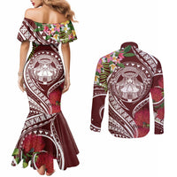 Aloha Hawaii Big Island Couples Matching Mermaid Dress and Long Sleeve Button Shirt Ohia Lehua Wahine LT7 - Polynesian Pride