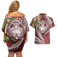 Aloha Hawaii Big Island Couples Matching Off Shoulder Short Dress and Hawaiian Shirt Ohia Lehua Wahine LT7 - Polynesian Pride