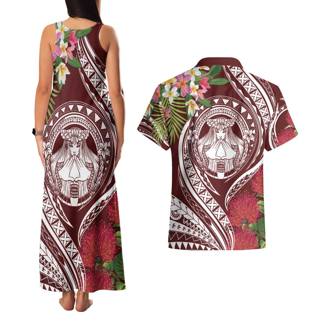 Aloha Hawaii Big Island Couples Matching Tank Maxi Dress and Hawaiian Shirt Ohia Lehua Wahine LT7 - Polynesian Pride