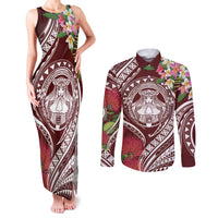 Aloha Hawaii Big Island Couples Matching Tank Maxi Dress and Long Sleeve Button Shirt Ohia Lehua Wahine LT7 Red - Polynesian Pride