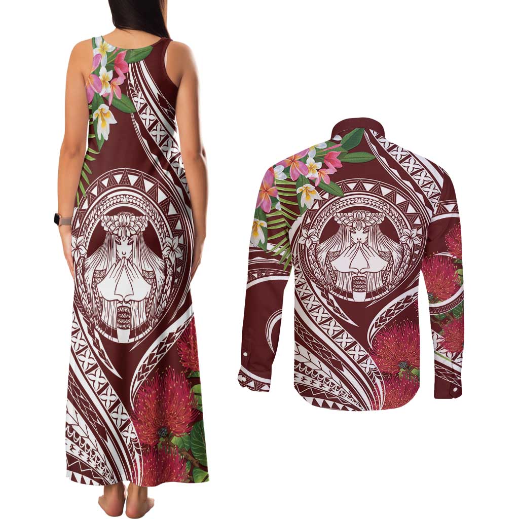 Aloha Hawaii Big Island Couples Matching Tank Maxi Dress and Long Sleeve Button Shirt Ohia Lehua Wahine LT7 - Polynesian Pride