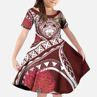 Aloha Hawaii Big Island Family Matching Long Sleeve Bodycon Dress and Hawaiian Shirt Ohia Lehua Wahine LT7 Daughter's Dress Red - Polynesian Pride