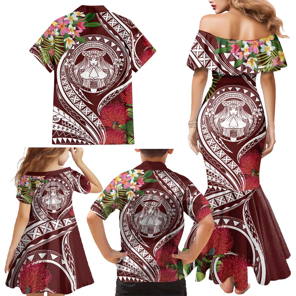 Aloha Hawaii Big Island Family Matching Mermaid Dress and Hawaiian Shirt Ohia Lehua Wahine LT7 - Polynesian Pride