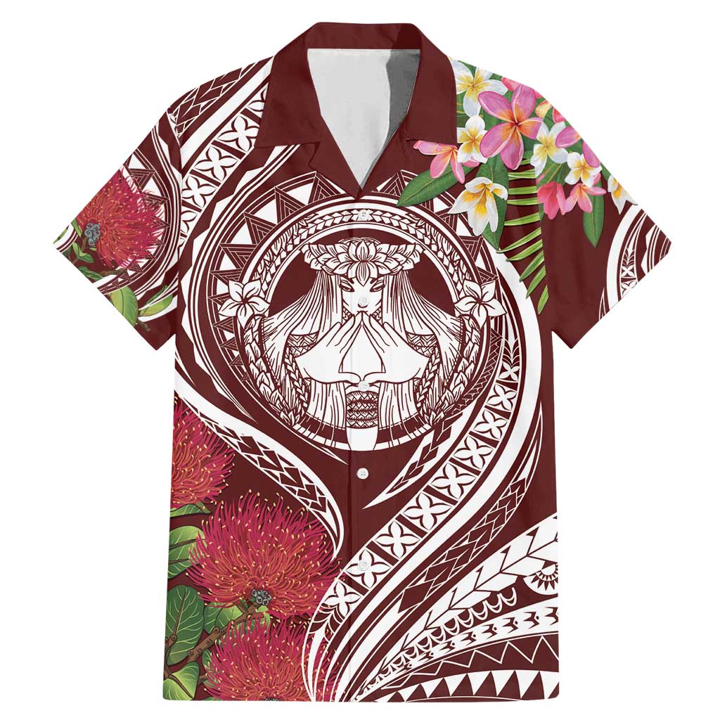 Aloha Hawaii Big Island Family Matching Mermaid Dress and Hawaiian Shirt Ohia Lehua Wahine LT7 Dad's Shirt - Short Sleeve Red - Polynesian Pride
