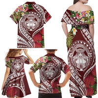Aloha Hawaii Big Island Family Matching Off Shoulder Maxi Dress and Hawaiian Shirt Ohia Lehua Wahine LT7 - Polynesian Pride
