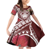 Aloha Hawaii Big Island Family Matching Off Shoulder Short Dress and Hawaiian Shirt Ohia Lehua Wahine LT7 Daughter's Dress Red - Polynesian Pride
