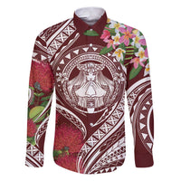 Aloha Hawaii Big Island Family Matching Puletasi and Hawaiian Shirt Ohia Lehua Wahine LT7 Dad's Shirt - Long Sleeve Red - Polynesian Pride