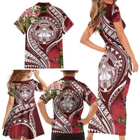 Aloha Hawaii Big Island Family Matching Short Sleeve Bodycon Dress and Hawaiian Shirt Ohia Lehua Wahine LT7 - Polynesian Pride