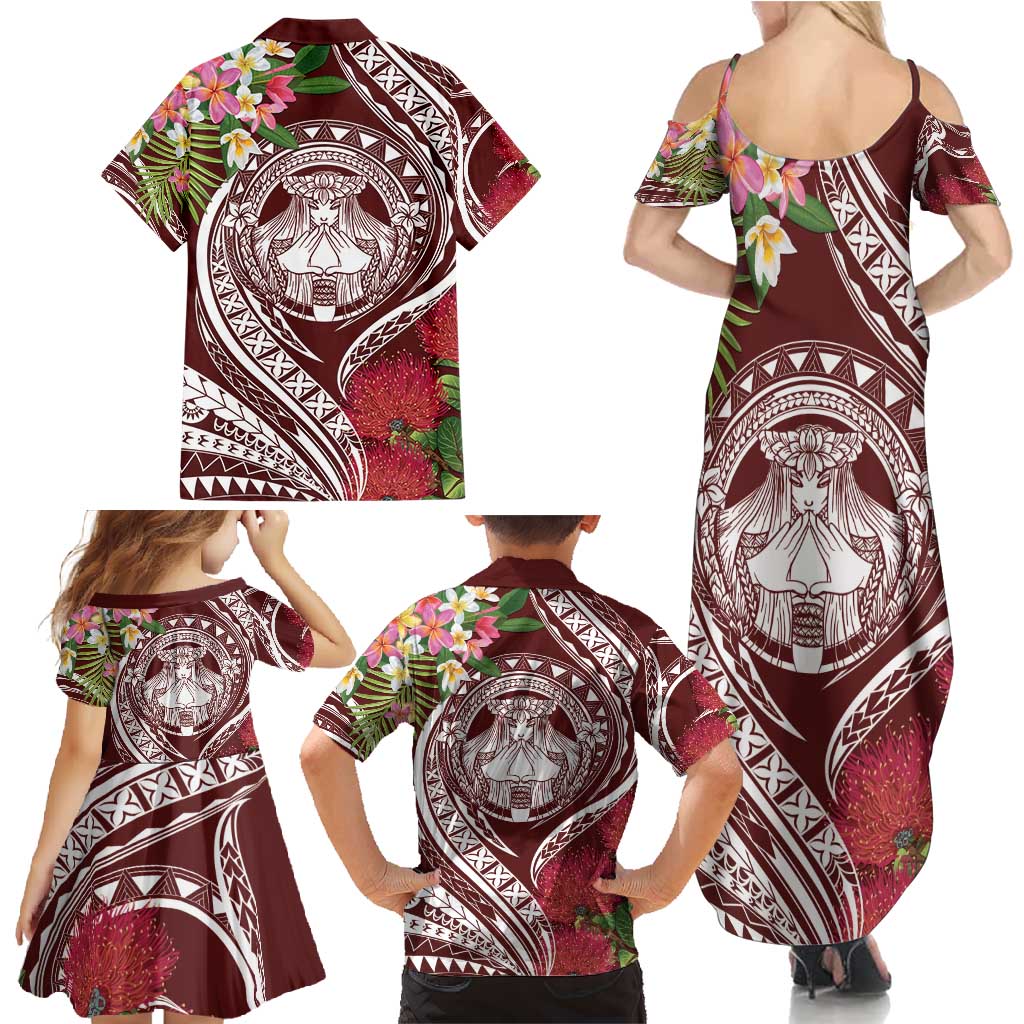 Aloha Hawaii Big Island Family Matching Summer Maxi Dress and Hawaiian Shirt Ohia Lehua Wahine LT7 - Polynesian Pride