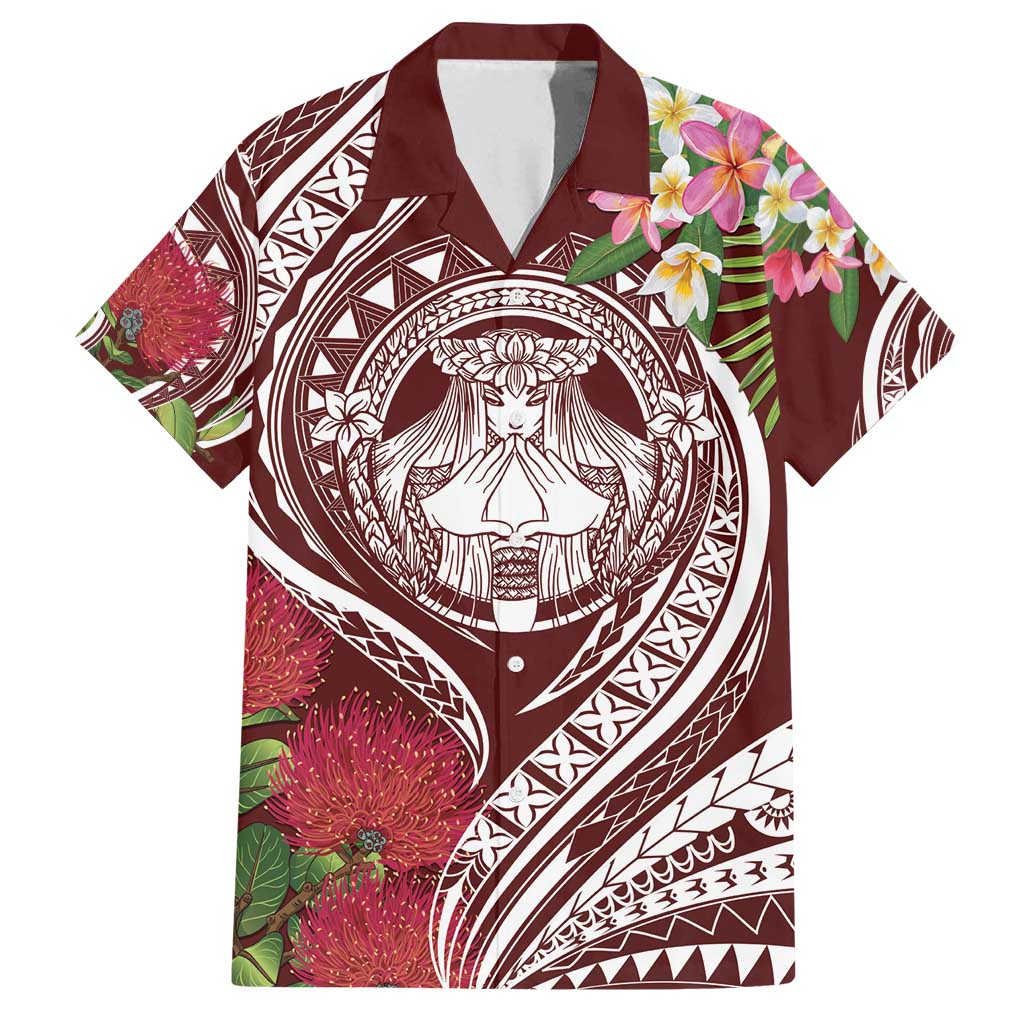 Aloha Hawaii Big Island Family Matching Tank Maxi Dress and Hawaiian Shirt Ohia Lehua Wahine LT7 Dad's Shirt - Short Sleeve Red - Polynesian Pride