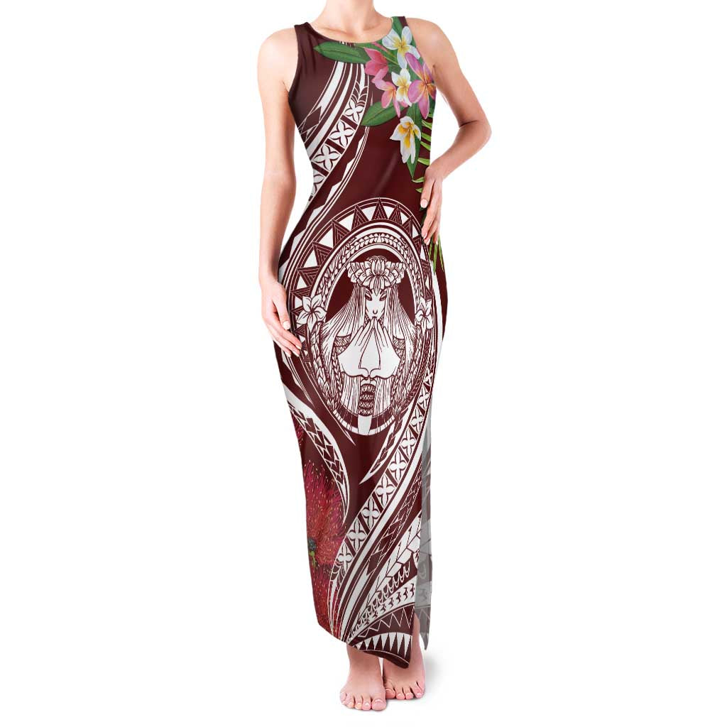 Aloha Hawaii Big Island Family Matching Tank Maxi Dress and Hawaiian Shirt Ohia Lehua Wahine LT7 Mom's Dress Red - Polynesian Pride
