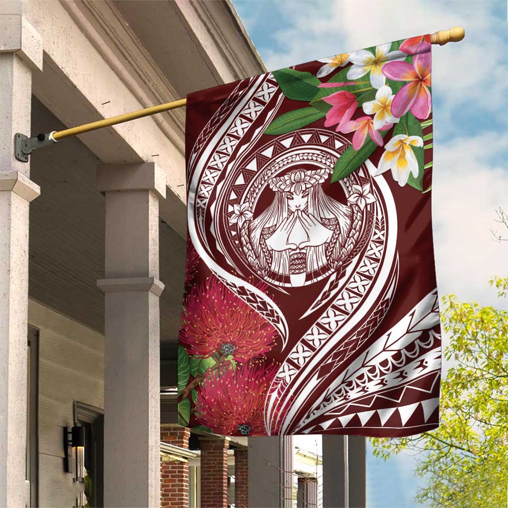 Aloha Hawaii Big Island Garden Flag Ohia Lehua Wahine LT7 House Flag Red - Polynesian Pride
