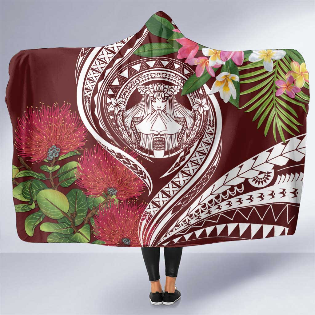 Aloha Hawaii Big Island Hooded Blanket Ohia Lehua Wahine LT7 One Size Red - Polynesian Pride