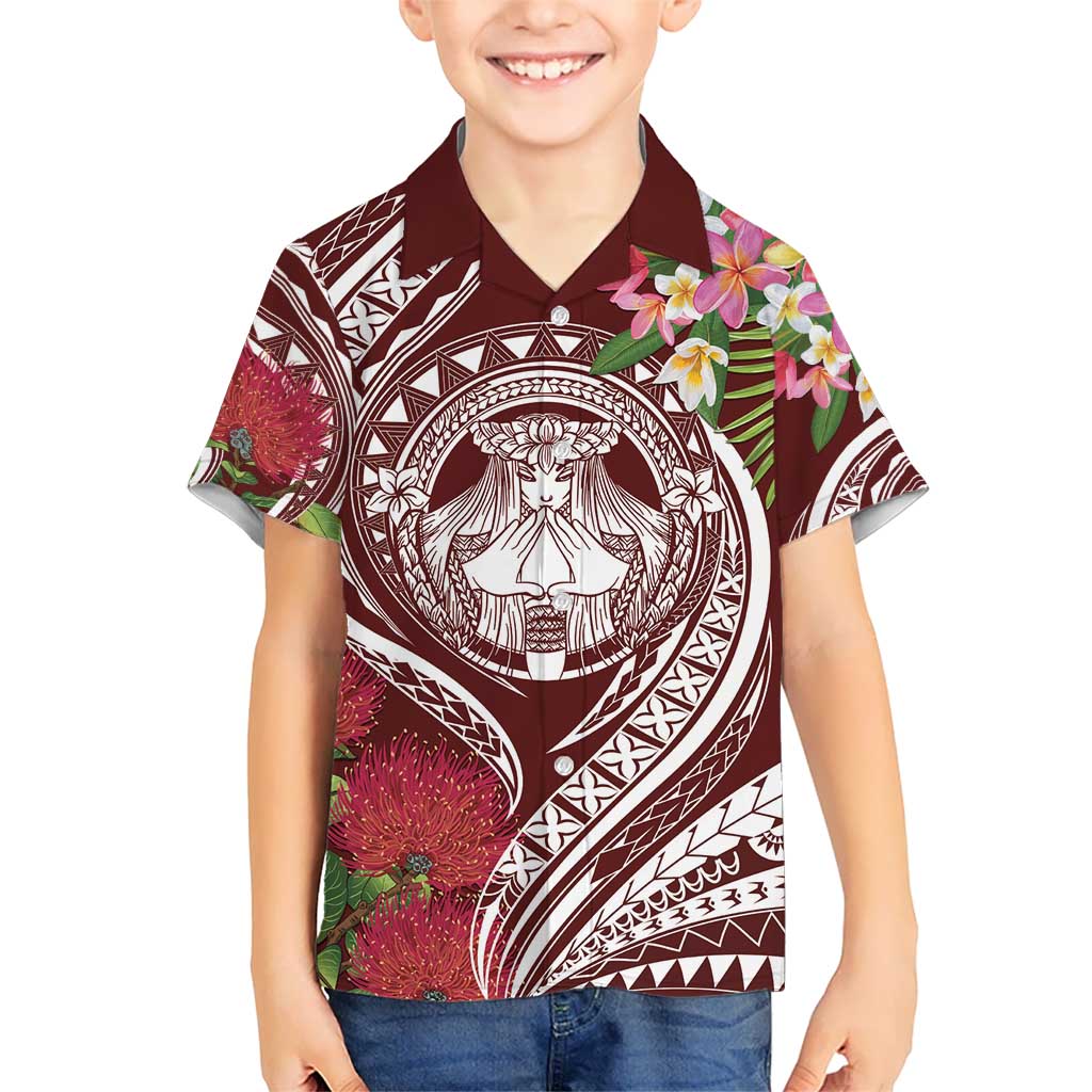 Aloha Hawaii Big Island Kid Hawaiian Shirt Ohia Lehua Wahine LT7 Kid Red - Polynesian Pride