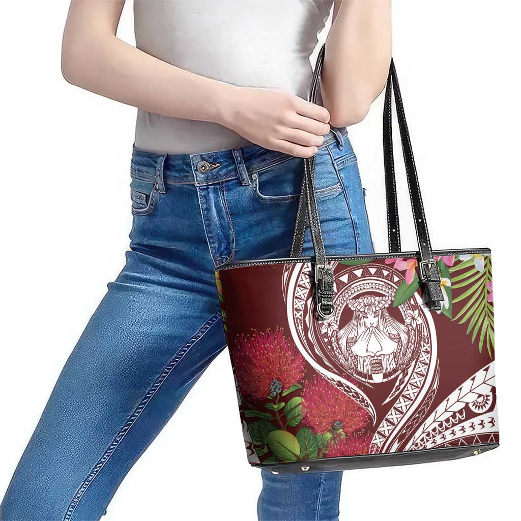 Aloha Hawaii Big Island Leather Tote Bag Ohia Lehua Wahine