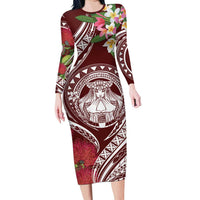 Aloha Hawaii Big Island Long Sleeve Bodycon Dress Ohia Lehua Wahine LT7 Long Dress Red - Polynesian Pride