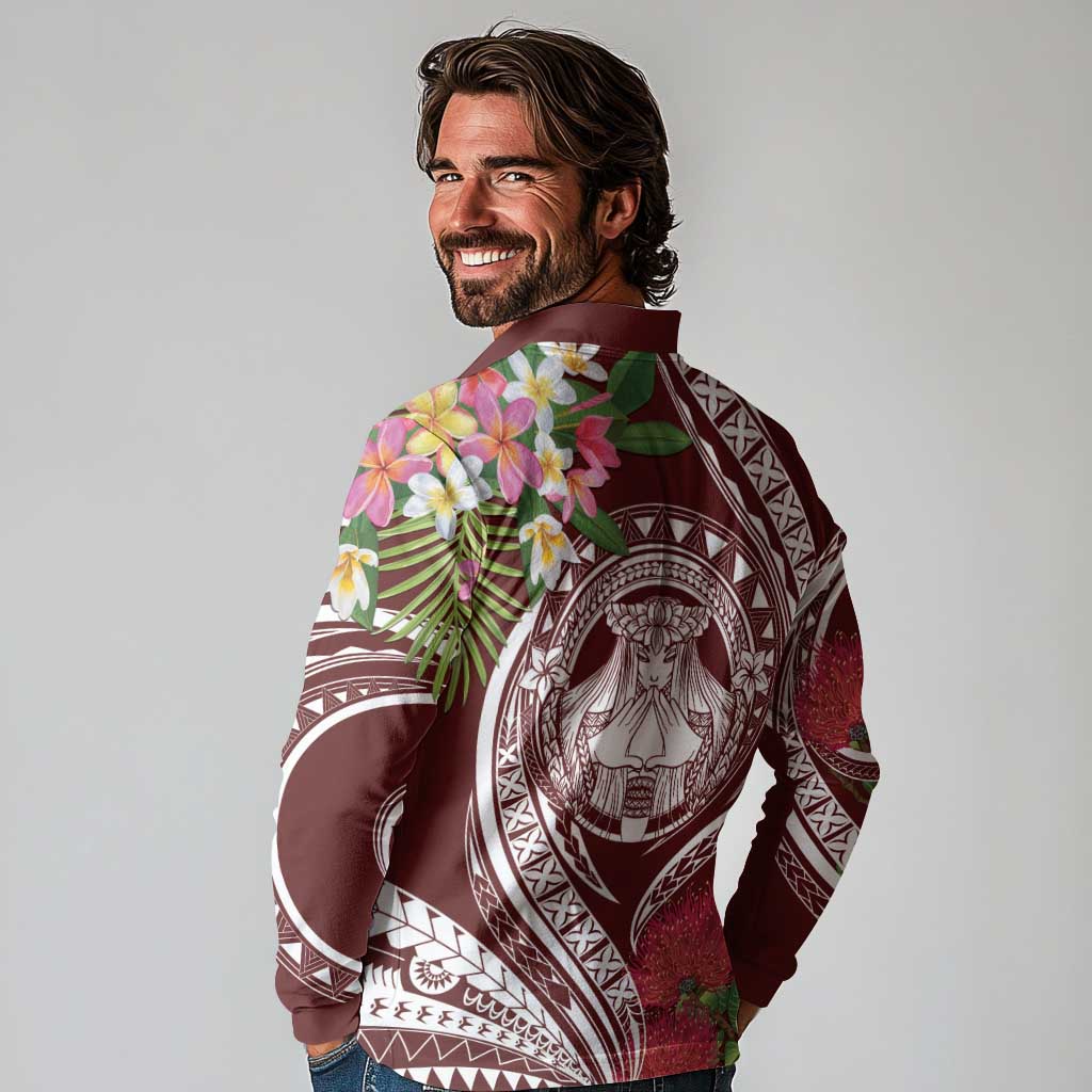 Aloha Hawaii Big Island Long Sleeve Polo Shirt Ohia Lehua Wahine LT7 - Polynesian Pride