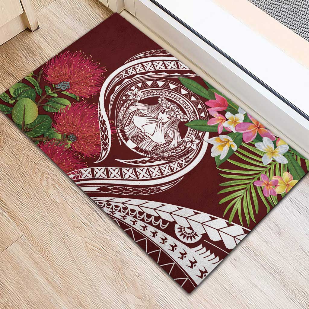 Aloha Hawaii Big Island Rubber Doormat Ohia Lehua Wahine