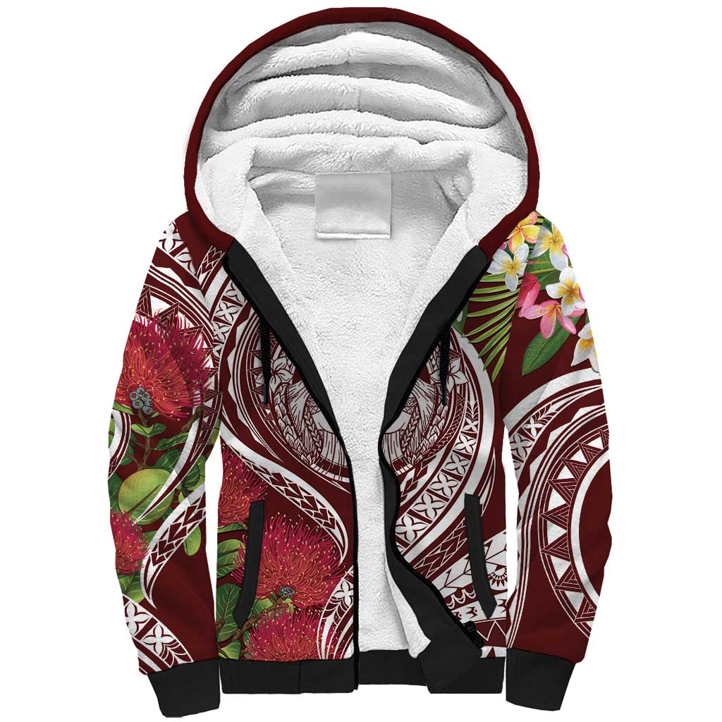 Aloha Hawaii Big Island Sherpa Hoodie Ohia Lehua Wahine LT7 Unisex Red - Polynesian Pride