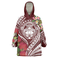 Aloha Hawaii Big Island Wearable Blanket Hoodie Ohia Lehua Wahine LT7 One Size Red - Polynesian Pride