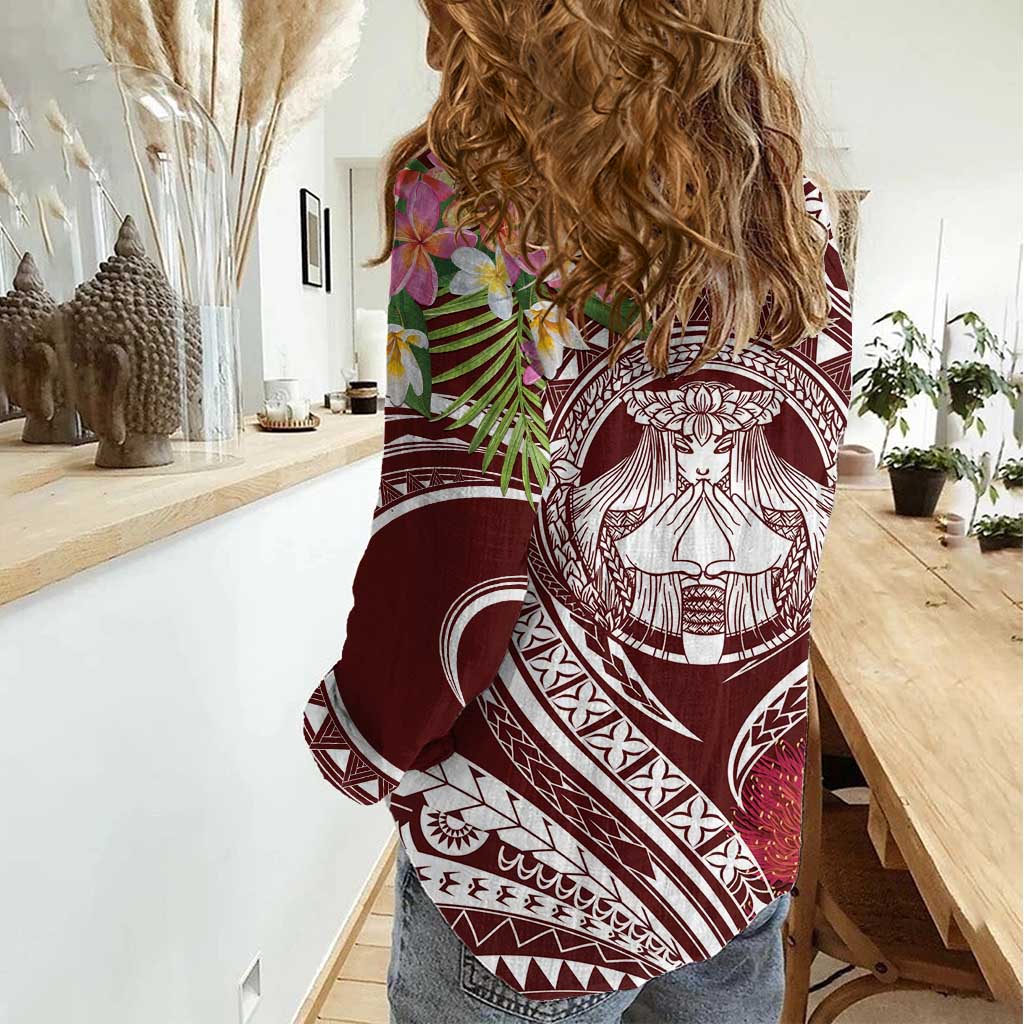 Aloha Hawaii Big Island Women Casual Shirt Ohia Lehua Wahine LT7 - Polynesian Pride
