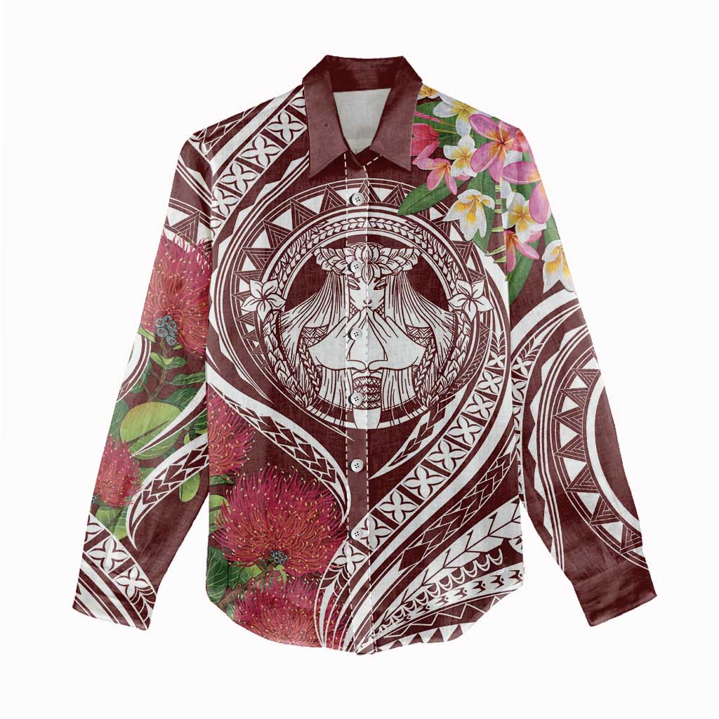 Aloha Hawaii Big Island Women Casual Shirt Ohia Lehua Wahine LT7 - Polynesian Pride