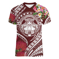 Aloha Hawaii Big Island Women V-Neck T-Shirt Ohia Lehua Wahine LT7 Female Red - Polynesian Pride