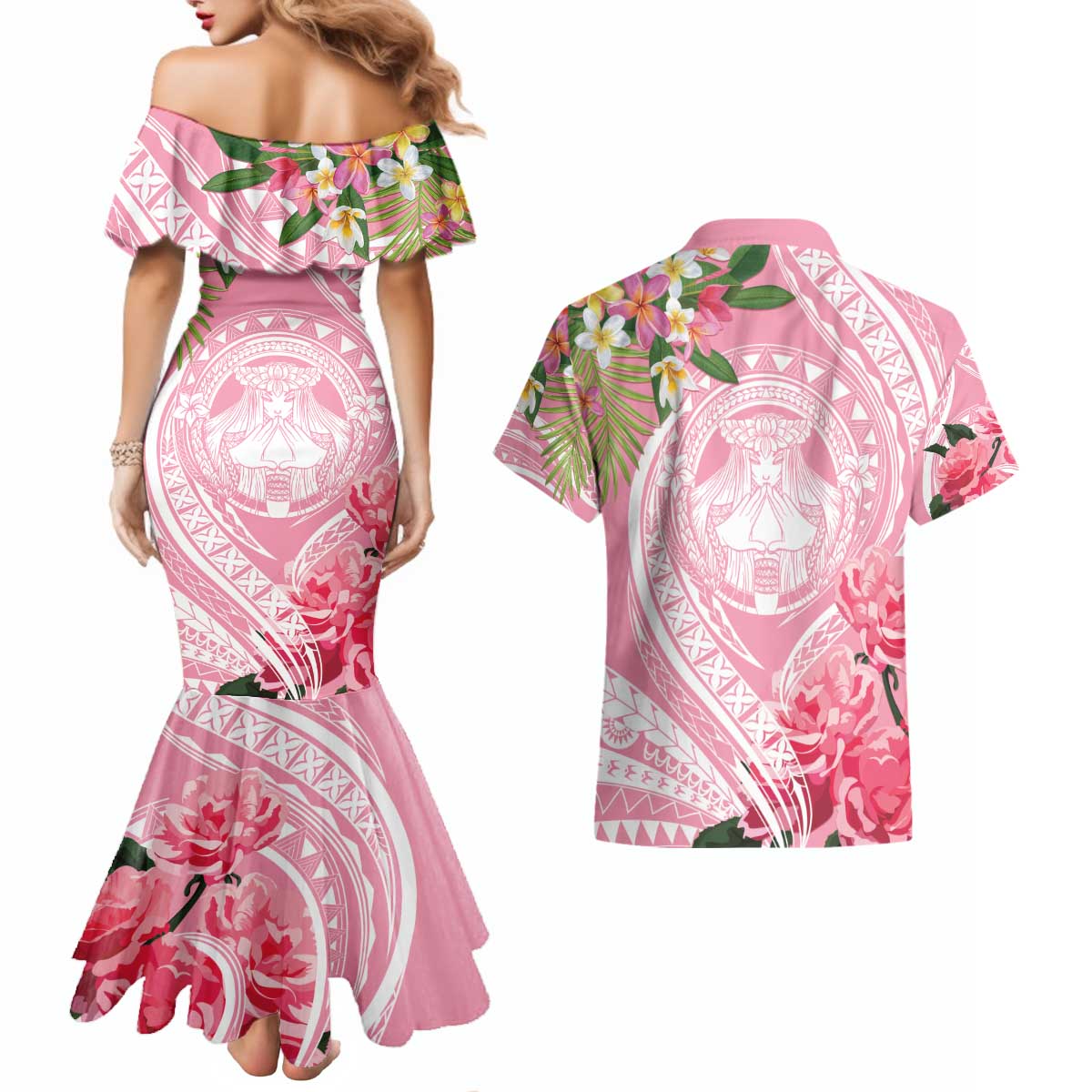 Aloha Hawaii Maui Couples Matching Mermaid Dress and Hawaiian Shirt Goddess Lokelani Rose LT7 - Polynesian Pride